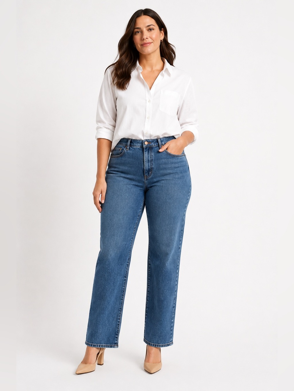 Ann Taylor High Rise Straight Curvy Fit Jeans Size 14 Medium Wash Stretch